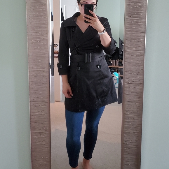 Bebe black trench coat jacket medium - Picture 4 of 13